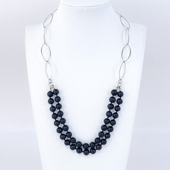 Estate Sterling Silver 925 Black Pearl Beaded Bib Necklace 20